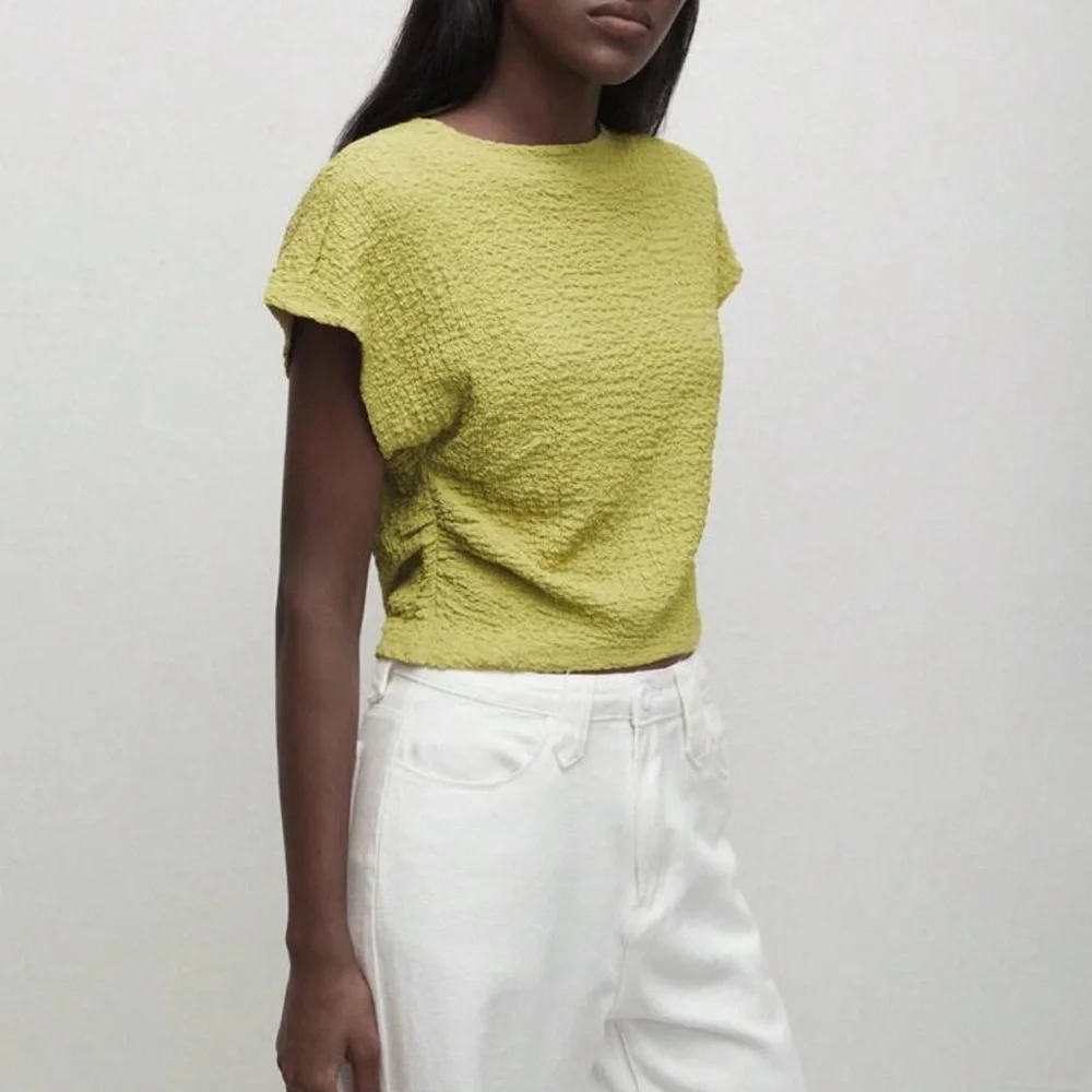 Women's Green Short Cap/Batwing Sleeve T-Shirt With Ruched Waist | Size S | NWT - Picture 8 of 8